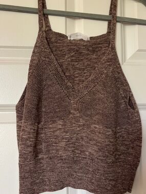 Mango Marled Brown V-Neck Knit Tank